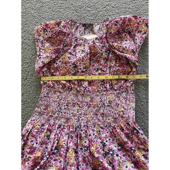 J Crew Puff Sleeve Smocked Midi in Pink Floral Fields Preppy Dress Size L NWT - Picture 12 of 16